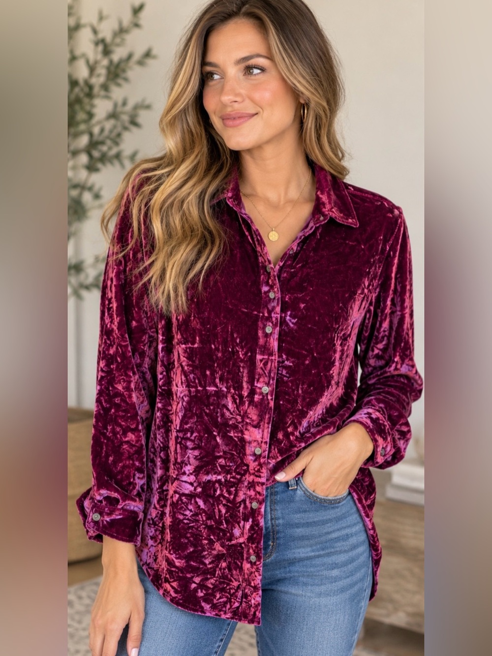 Tommy Bahama Women M Purple Velvet Silk Blend Button Down Shirt Blouse